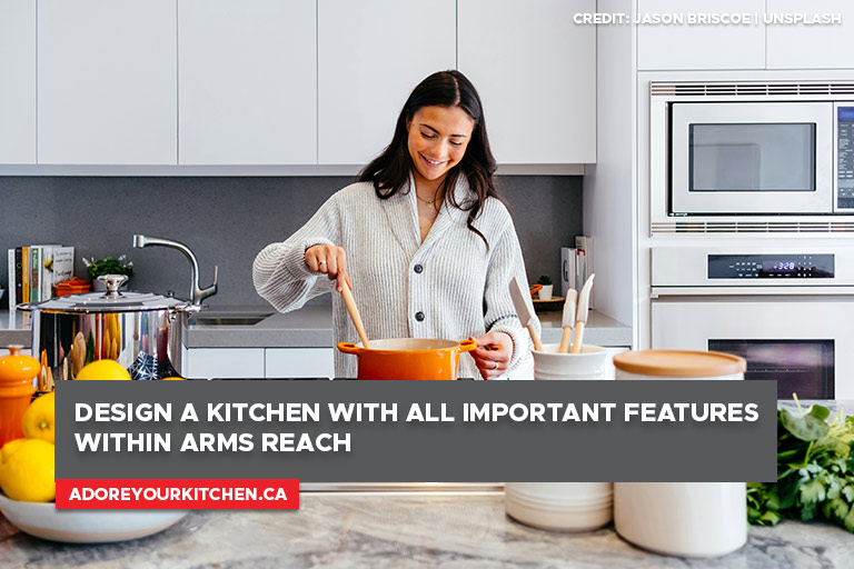 Design a kitchen with all important features within arms reach